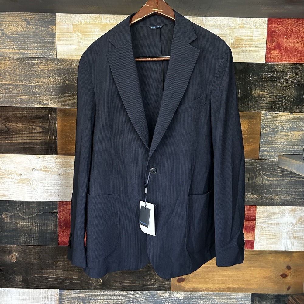 NWT Navy Blue Patrick Assaraf Men's WOOL Stretch Blazer Sport Cost Unlined 46R